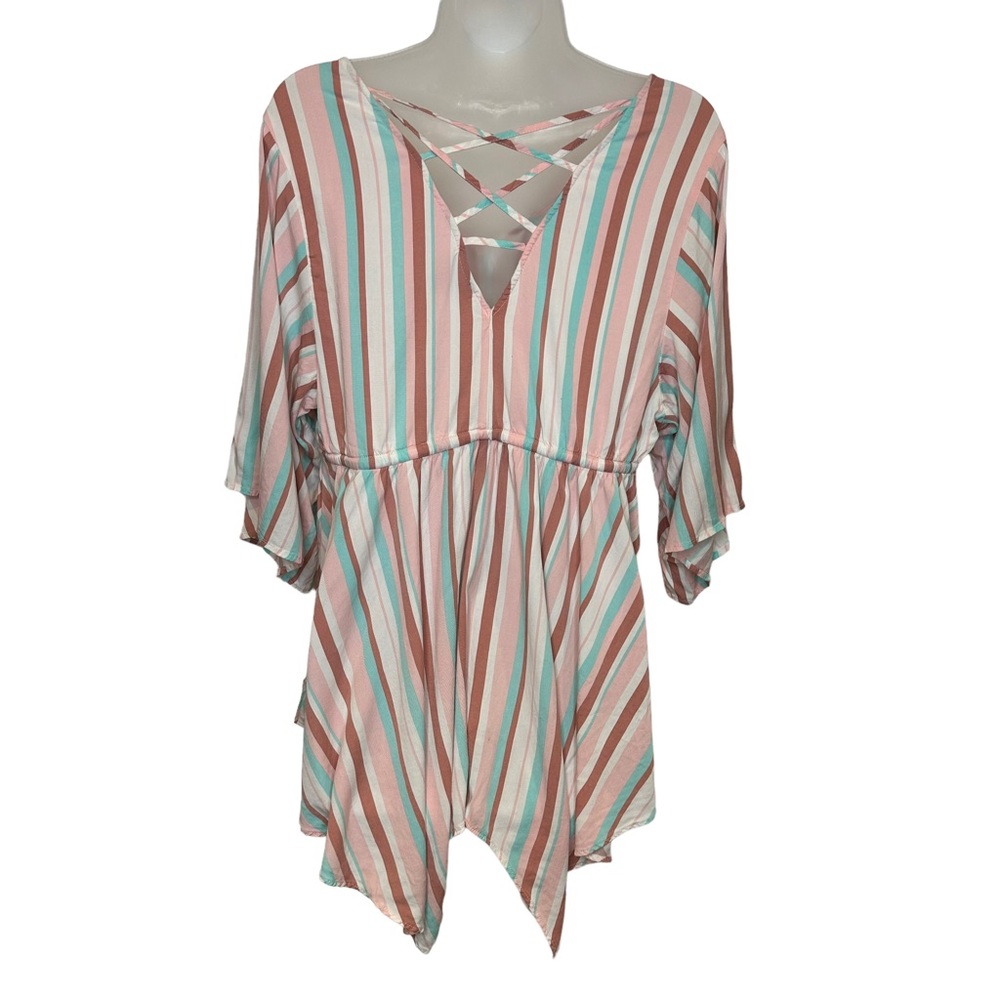 Torrid Dress Womens Tunic Colorful Stretch V Neck Elastic Waist Rayon Pink 0